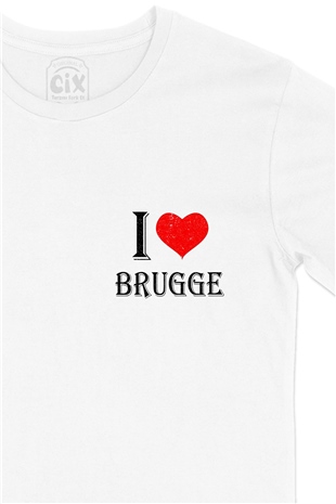 I Love Brugge Cep Logo Tasarımlı Beyaz Tişört