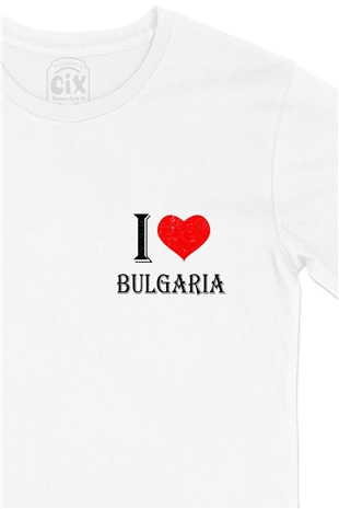 I Love Bulgaristan Cep Logo Tasarımlı Beyaz Tişört