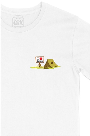 I Love Camping Cep Logo Tasarımlı Beyaz Tişört