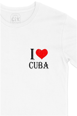 I Love Cuba Cep Logo Tasarımlı Beyaz Tişört