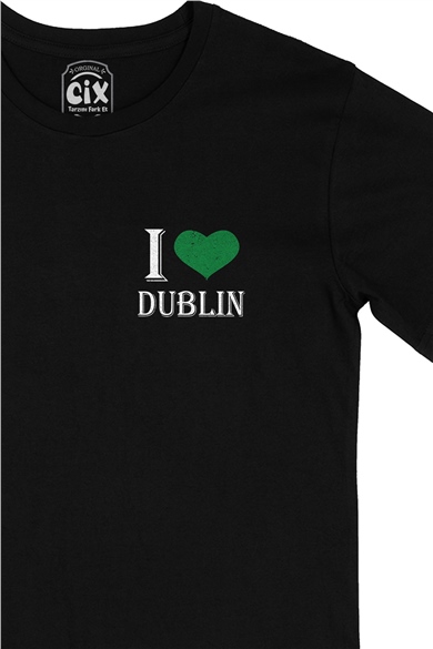 I Love Dublin Cep Logo Tasarımlı Siyah Tişört