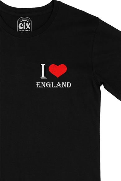 I Love England Cep Logo Tasarımlı Siyah Tişört