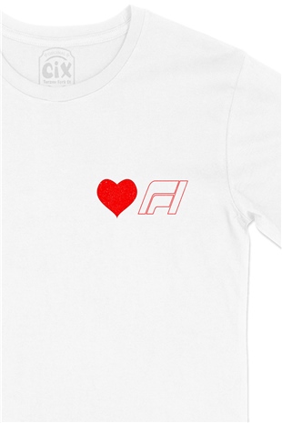 I Love F1 Cep Logo Tasarımlı Beyaz Tişört