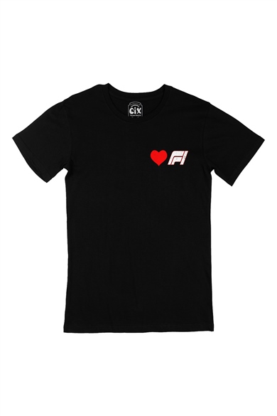I Love F1 Cep Logo Tasarımlı Siyah Tişört