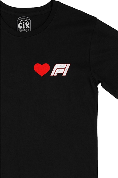 I Love F1 Cep Logo Tasarımlı Siyah Tişört