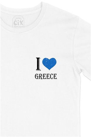 I Love Greece Cep Logo Tasarımlı Beyaz Tişört