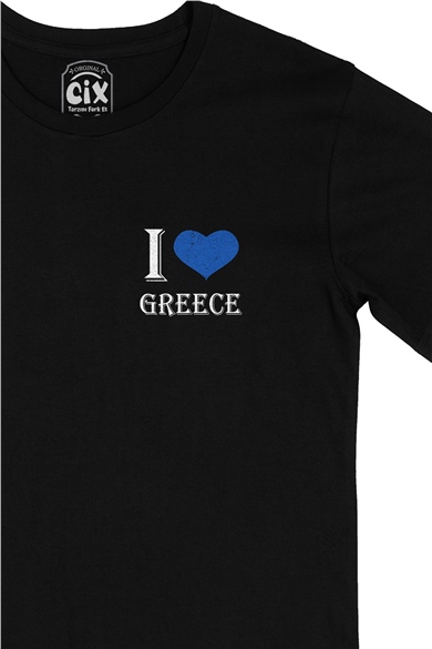 I Love Greece Cep Logo Tasarımlı Siyah Tişört