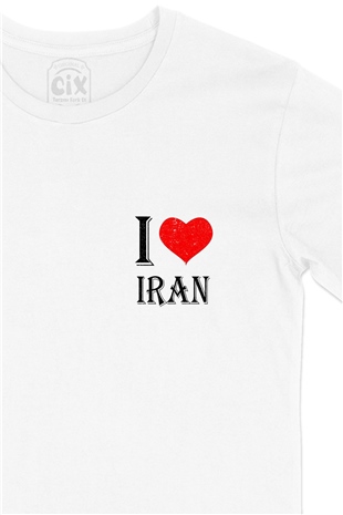 I Love İran Cep Logo Tasarımlı Beyaz Tişört