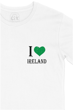I Love İrlanda Cep Logo Tasarımlı Beyaz Tişört