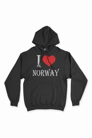 I Love Norveç Kapşonlu Sweatshirt Hoodie