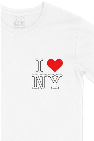 I Love NY Cep Logo Tasarımlı Beyaz Tişört