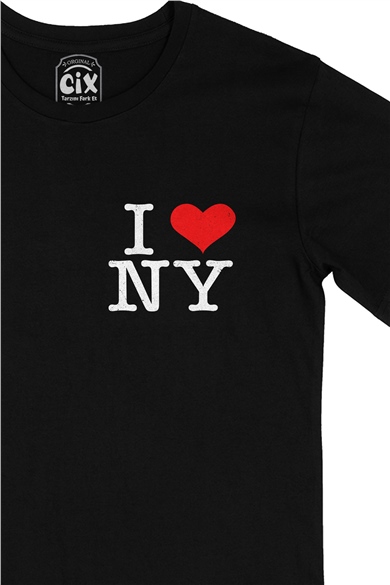 I Love NY Cep Logo Tasarımlı Siyah Tişört