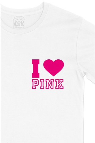 I Love Pink Cep Logo Tasarımlı Beyaz Tişört