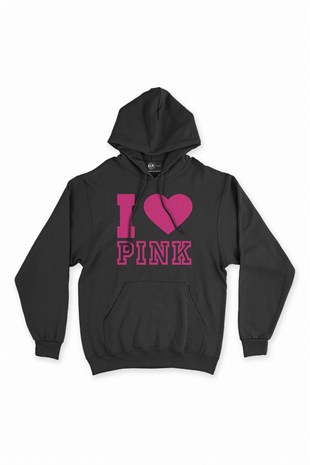 I Love Pink Siyah Kapşonlu Sweatshirt Hoodie