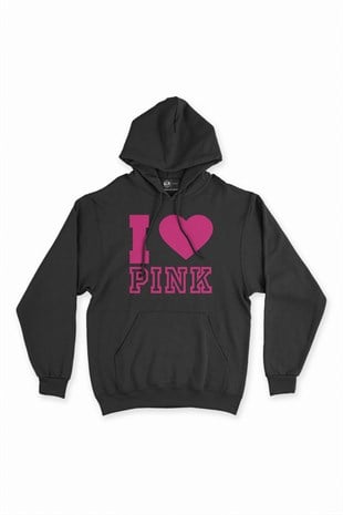 I Love Pink Siyah Kapşonlu Sweatshirt Hoodie