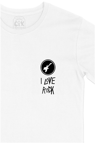 I love Rock Cep Logo Tasarımlı Beyaz Tişört
