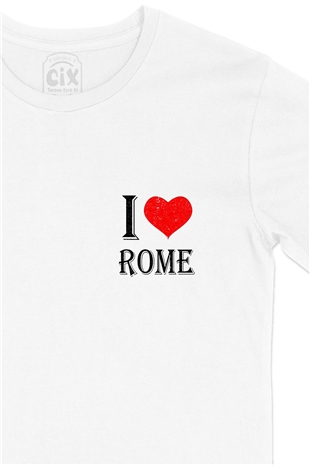 I Love Roma Cep Logo Tasarımlı Beyaz Tişört