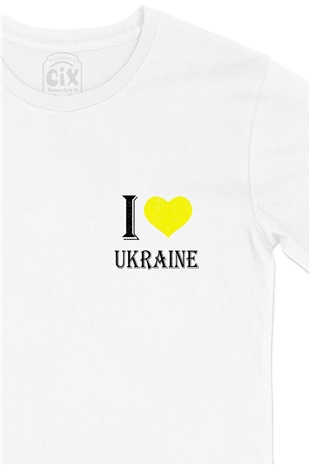I Love Ukrayna Cep Logo Tasarımlı Beyaz Tişört