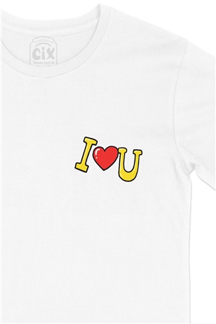 I Love You Cep Logo Tasarımlı Beyaz Tişört