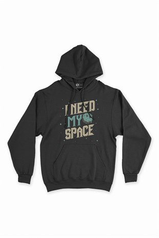 I Need My Space Siyah Kapşonlu Sweatshirt Hoodie