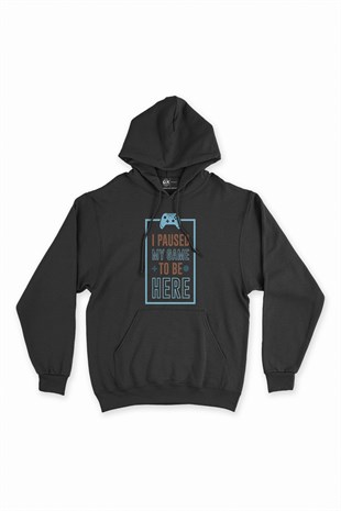 I Paused My Game Siyah Kapşonlu Sweatshirt Hoodie