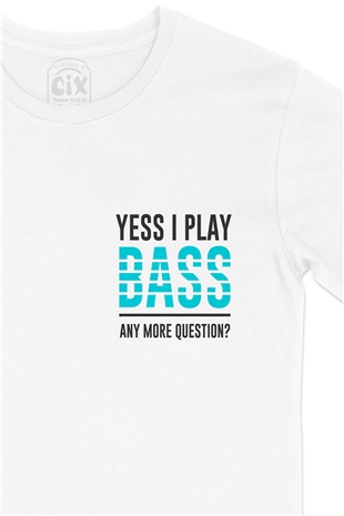I Play Bass Cep Logo Tasarımlı Beyaz Tişört