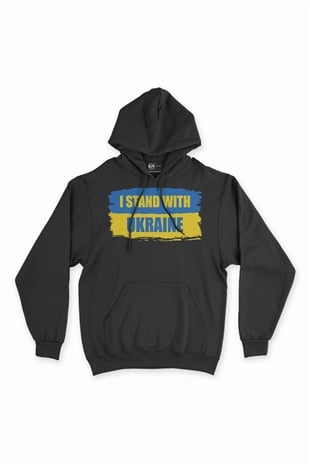 I Stand With Ukraine Ukrayna Siyah Sweatshirt Hoodie