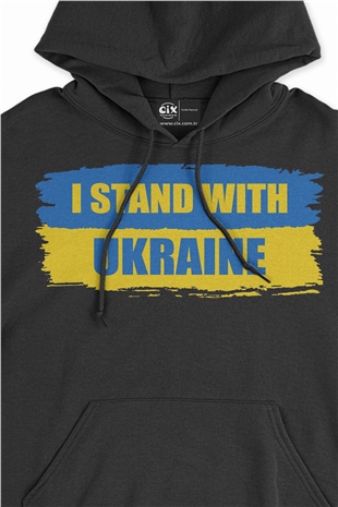 I Stand With Ukraine Ukrayna Siyah Sweatshirt Hoodie