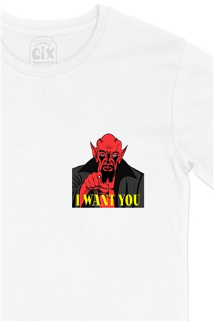 I Want You Cep Logo Tasarımlı Beyaz Tişört