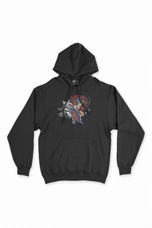 İkiz Vikingler Siyah Kapşonlu Sweatshirt Hoodie