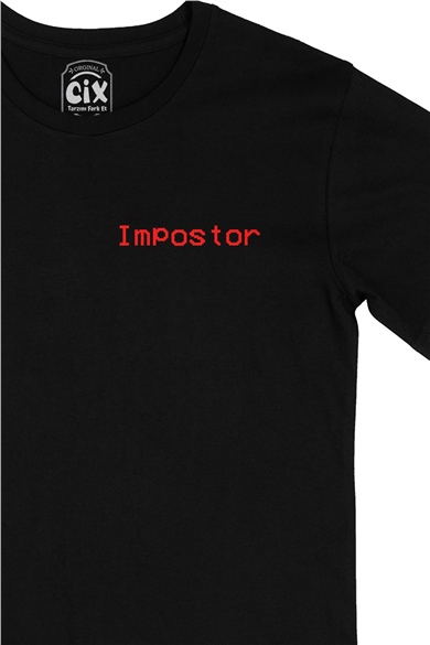 Impostor Among Us Cep Logo Tasarımlı Siyah Tişört