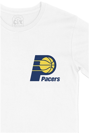 Indiana Pacers Cep Logo Tasarımlı Beyaz Tişört