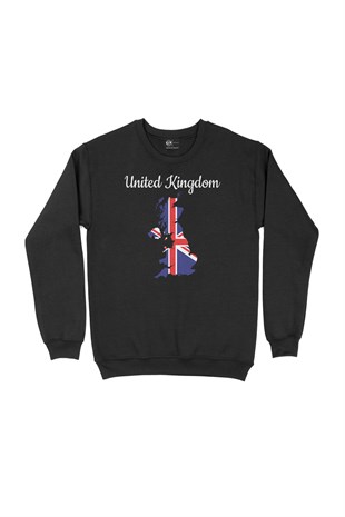 İngiltere Haritalı ve Bayraklı Siyah Sweatshirt