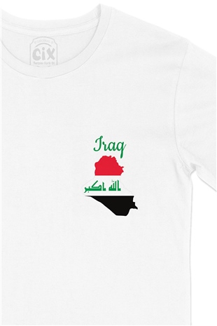 Irak Haritalı ve Bayraklı Cep Logo Tasarımlı Beyaz Tişört