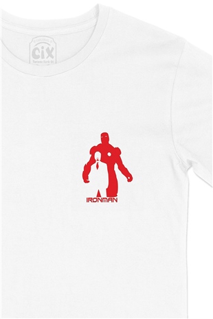 Iron Man Cep Logo Tasarımlı Beyaz Tişört