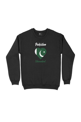 İslamabat Pakistan Bayraklı Kalpli Siyah Sweatshirt