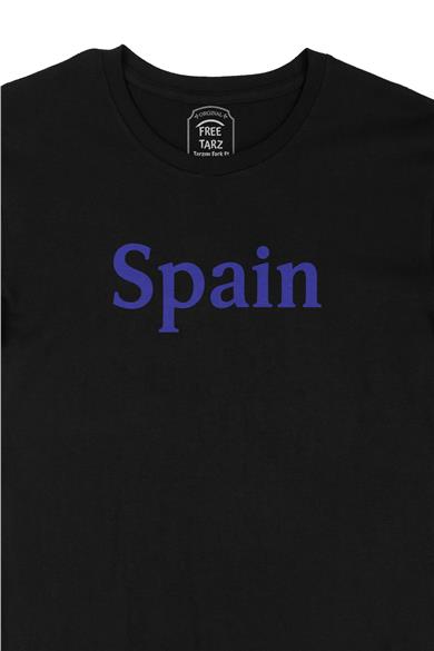İspanya Spain Büyük Baskılı Siyah Tişört