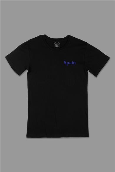 İspanya Spain Cep Tasarımlı Siyah Tişört