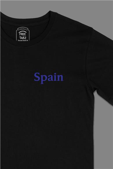 İspanya Spain Cep Tasarımlı Siyah Tişört