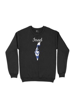 İsrail Haritalı ve Bayraklı Siyah Sweatshirt