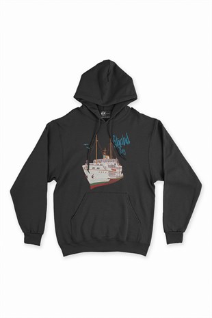 İstanbul Feribot Siyah Kapşonlu Sweatshirt Hoodie