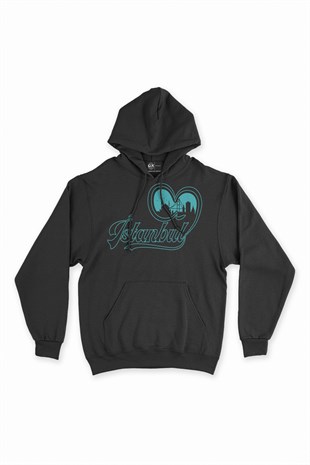 İstanbul Kalpli Kapşonlu Sweatshirt Hoodie