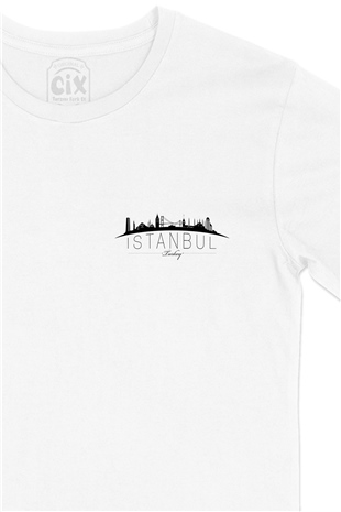 İstanbul Turkey Cep Logo Tasarımlı Beyaz Tişört