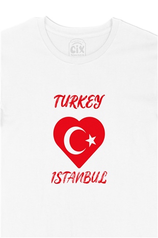 İstanbul Türkiye Bayraklı Kalpli Tişört