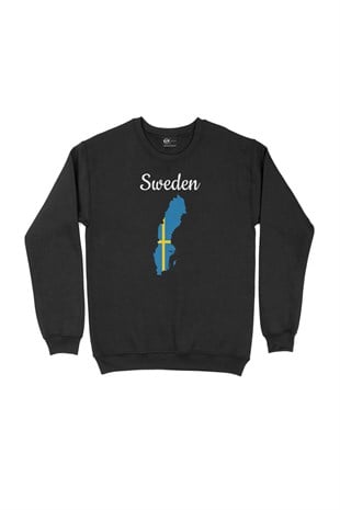 İsveç Haritalı ve Bayraklı Siyah Sweatshirt