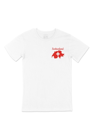 İsviçre Haritalı ve Bayraklı Cep Logo Tasarımlı Beyaz Tişört