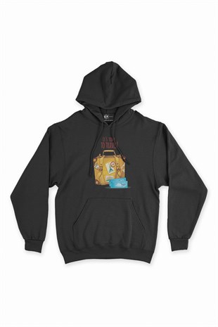 It Is Time To Travel Siyah Kapşonlu Sweatshirt Hoodie