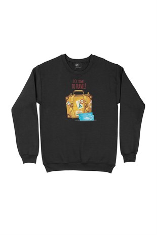 It Is Time To Travel Siyah Sweatshirt
