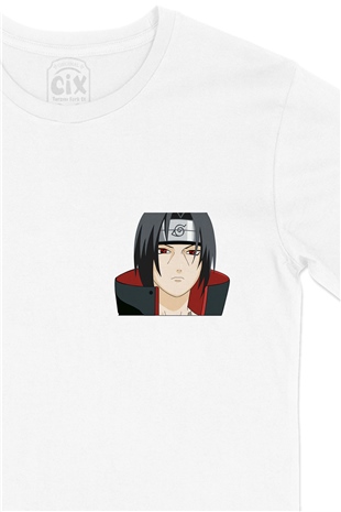 Itachi Uchiha Naruto Cep Logo Tasarımlı Beyaz Tişört