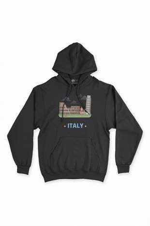 İtalya Siyah Kapşonlu Sweatshirt Hoodie
